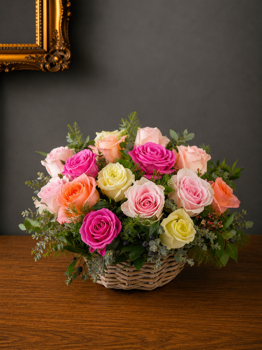 Cesta de Rosas Multicolor
